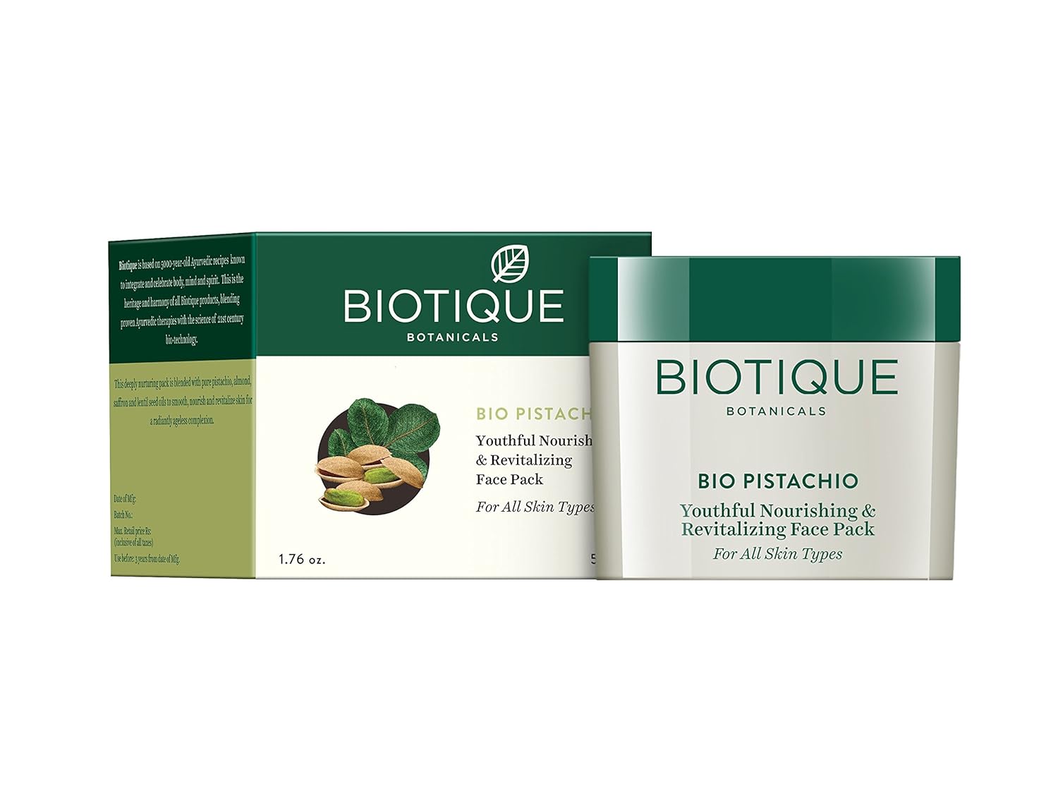 Two Biotique Bio Pistachio face pack boxes on a white background