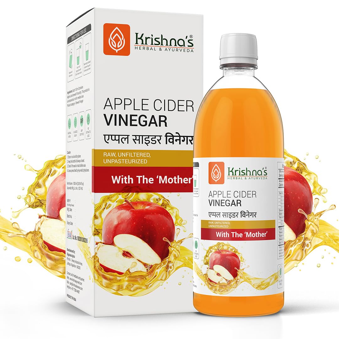 Krishna's Apple Cider Vinegar With Raw Unfiltered ACV With Mother, Unpasteurized for For Weight Management Routine & Active Lifestyle - 1000 ml (Pack of 1)