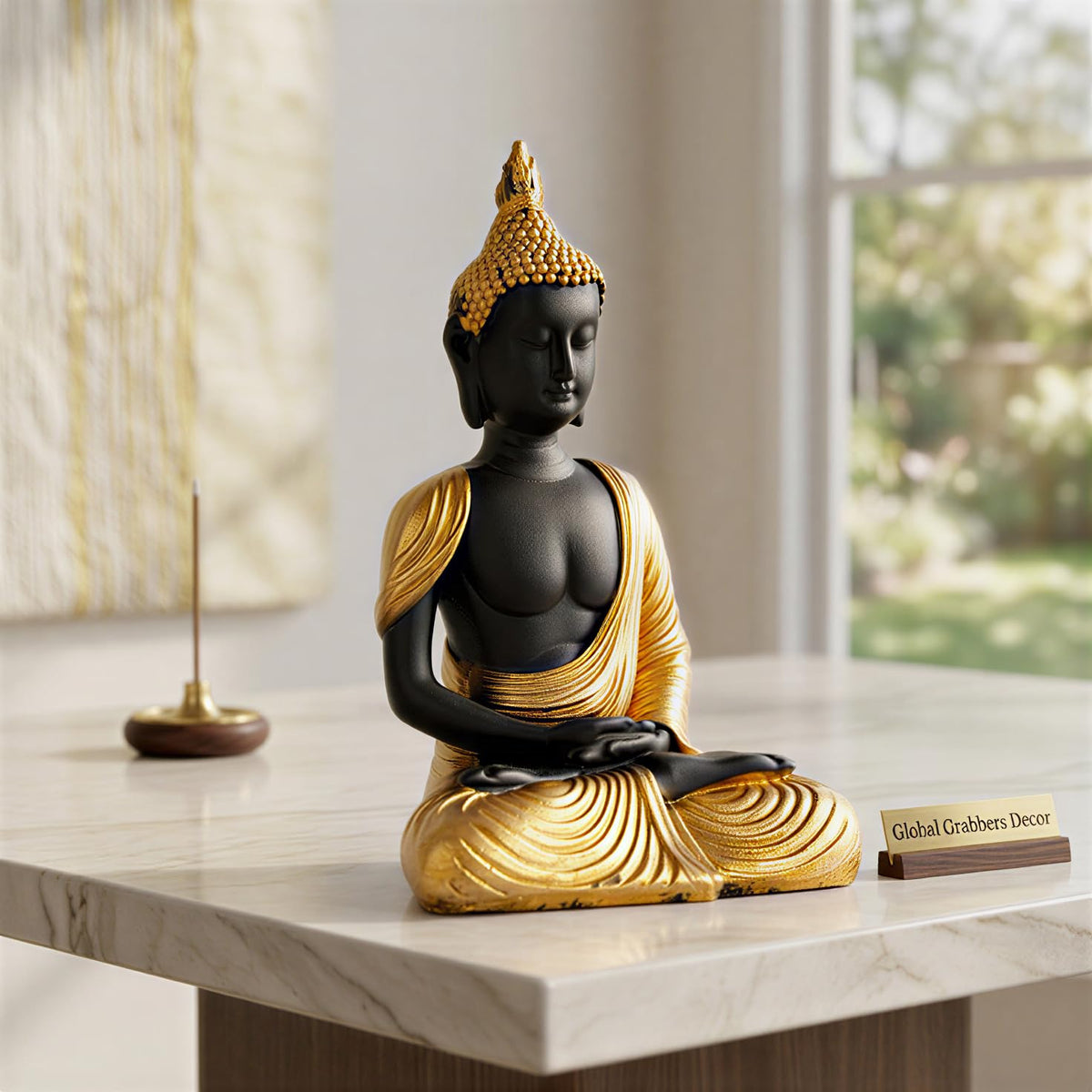 new Sitting Meditating Buddha Statue showpiece Idol Home Decor Items for Living Room and Gifts-GOL_BLK-DB13