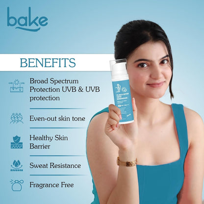 BAKE 2% Multi Peptide Tinted Sunscreen SPF 70 PA+++ with 2% Niacinamide | Water & Sweat Resistant, Broad Spectrum Sunscreen | For All Skin Types | For Men & Women - 50g