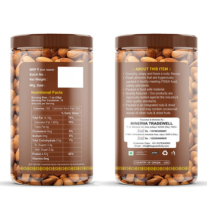 Organic Nuts Whole 100% Natural Premium Californian Almonds Value Pack Pouch, 500g