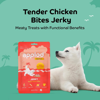 Applod Tender Chicken Jerky Bites Dog Treats | Made with Real Chicken Breast | High-Protein, Low-Fat Grain-Free Reward Snacks for Dogs | 50g