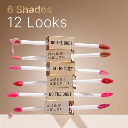 Swiss Beauty Select Do The Duet Lipstick | Matte Liquid Lipstick + Tinted Gloss | Infused with Vitamin E and Jojoba Oil | Shade-Lady Pink, 3ml |