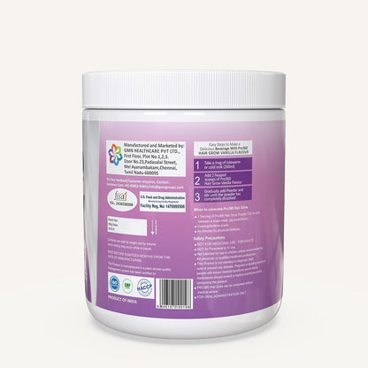 Pro360 Hair Grow Protein Powder for Healthy Hair Growth Nutrition Supplement for Men and Women - Enriched with Biotin and Green Apple Skin Extract - Vanilla Flavor 250g (Pack of 1)