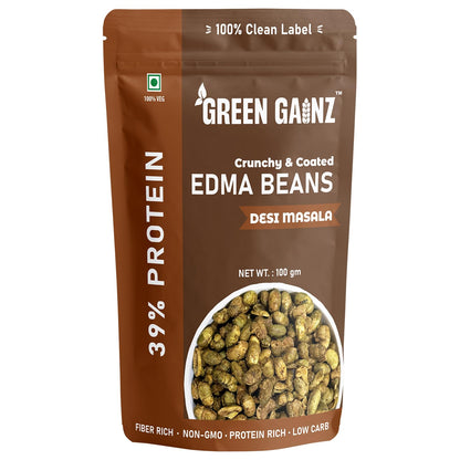 Green Gainz Roasted Edamame New Desi Masala Flavour | Healthy Namkeen Snacks | Protein Rich Snacks | High Protein Clean Label | Protein Rich Namkeen | No Palm Oil (pack of 1-100gm each)