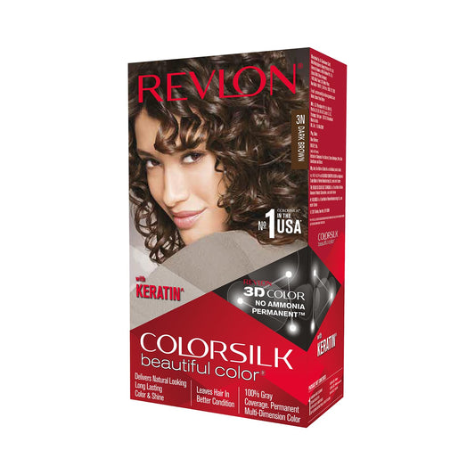 Revlon Color Silk Hair Color (3D Color Gel Technology) with Keratin, Dark Brown 3N (40 ML+40 ML +11.8 ML)