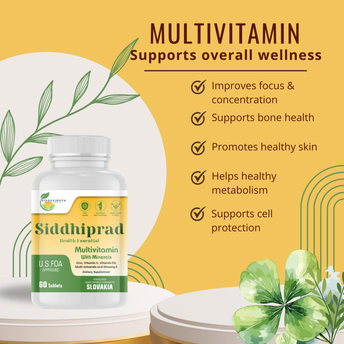 SIDDHIPRAD Complete Nutrition Multivitamin 120 Tablets for Adults_(MOQ-2)| Daily Health Supplement with Vitamins & Minerals, Supports Immunity Booster, Energy, Stamina and Overall Wellness for Men and Women