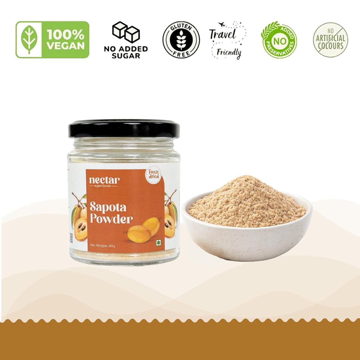 Nectar Superfoods Freeze Dried Sapota (Chikoo) Powder- 100 grams Jar- Pack of 1 Nos 100% Natural | No Added Sugar, Preservative-Free & Vegan | Processed in India