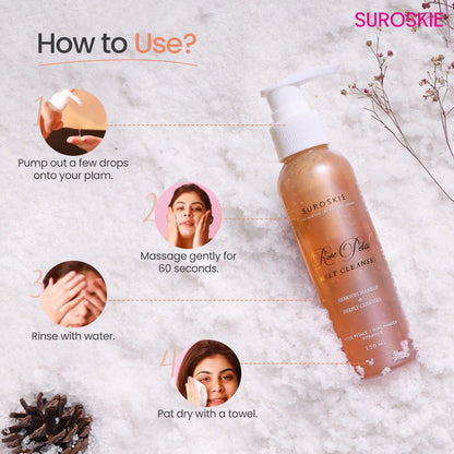 Suroskie Rose Petals Melt Cleanser 120Ml |2-In-1 Face Wash & Makeup Remover | Rose Water, Niacinamide & Vitamin E For Nourished, | Brightens & Glow | Suitable For All Skin Types – Men & Women