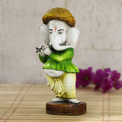 Lord Ganesha Playing Instrument Statue (8 cm x 8 cm x 20 cm, Green) (MSGG553)