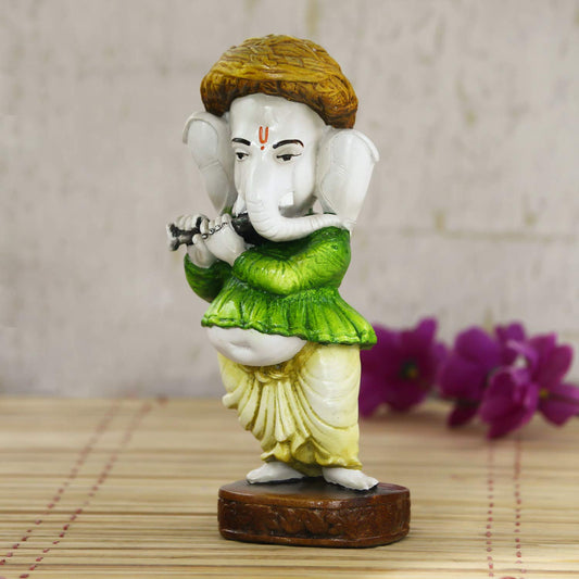 Lord Ganesha Playing Instrument Statue (8 cm x 8 cm x 20 cm, Green) (MSGG553)