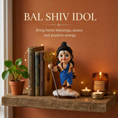 Bal Shiva Idol for Home Decor | Mahadev Murti, Shiv Ji Statue with Trishul for Puja Room, Temple Decoration, Spiritual Gift & Mahashivratri Decor
