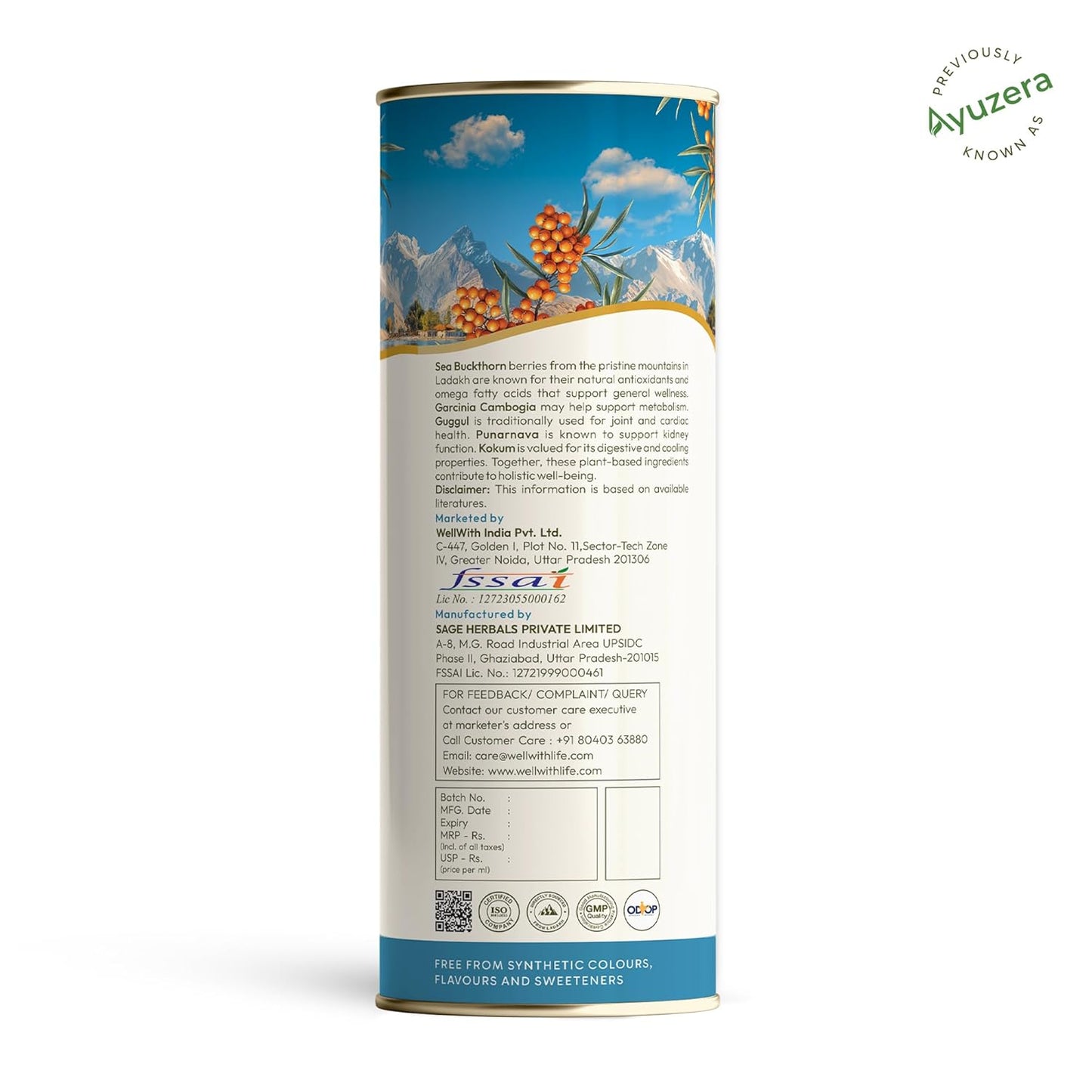 Wellwith by Ayuzera Sea Buckthorn Fitwin(Fitwell) Juice 300ml | Makes 50 Glasses | Natural Vitamin C, Omega 3 6 7 9, Antioxidants | Immunity, Skin Glow & Gut Health Support | Herbal Juice Supplement