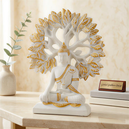 Global Grabbers Buddha Statue Showpiece Idol Home Decor Decoration Items for Living Room and Gifts (White)
