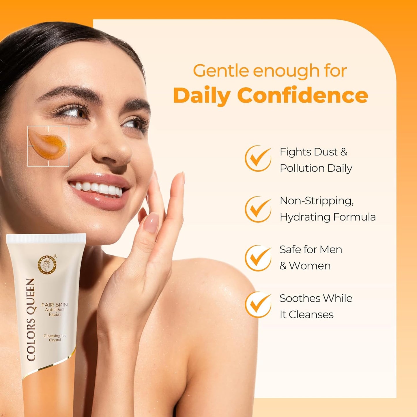 Colors Queen Anti Dust Facial Cleanser | Instant Dirt Removal Face Wash for Glowing Skin | Face Cleanser for Men and Women with Cleansing Ice Crystal Formula (50 gram)