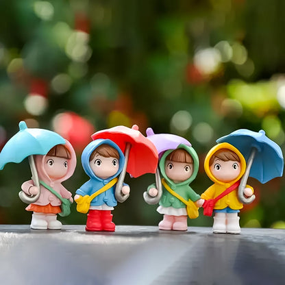 Nostrae Rainy Day Miniature Toys & Cute Miniatures Decorative Items | Small Figurines for Home Decor | Desk Decoration Miniature Things, Gifts & Mini Showpieces Desk Decor (Set of 4)