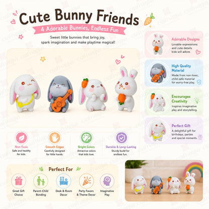 Miniature Showpiece Birthday Gift for Girls Kids, Rabbit Bunny Showpiece Set of 4 for Home Decor Items, Car Dashboard Items, Table Decoration Items, Valentine Day Gift for Girlfriend
