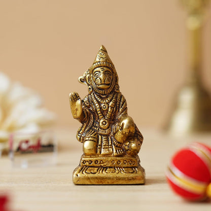 Golden Brass Hanuman Ji Murti Statue | Blessing Lord Hanuman Idol for Home Temple Pooja Mandir Car Dashboard | Gift for Housewarming Birthday
