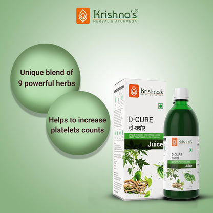 KRISHNA'S HERBAL & AYURVEDA D Cure Juice -500 Ml|Support For Blood Platelets Count|Papaya Leaf,Giloy,Tulsi,Pipar,Pipla Mool,Chavya,Chitrak,Sounth,Haldi|Detoxifies&Rejuvenates Body