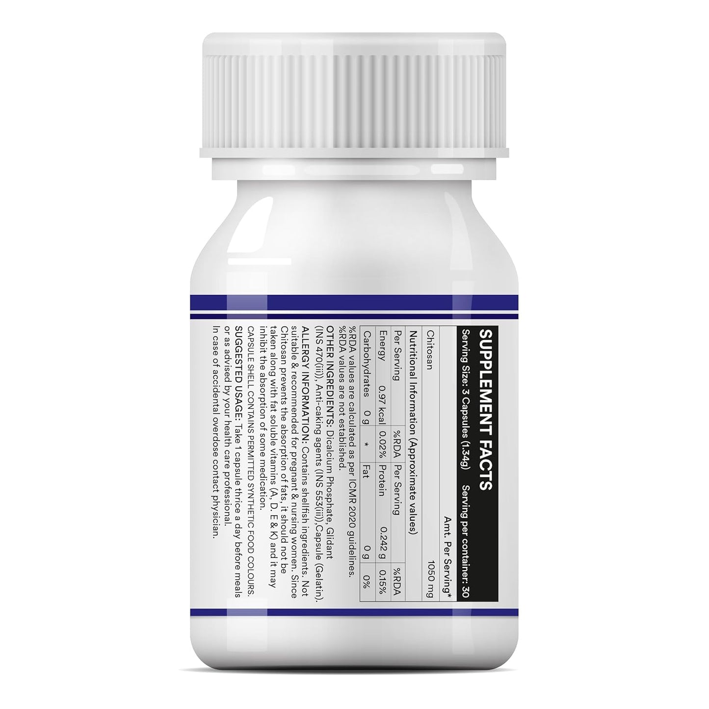INLIFE Chitosan Supplement 1050 mg, per serving - 90 Capsules (Pack of 1)