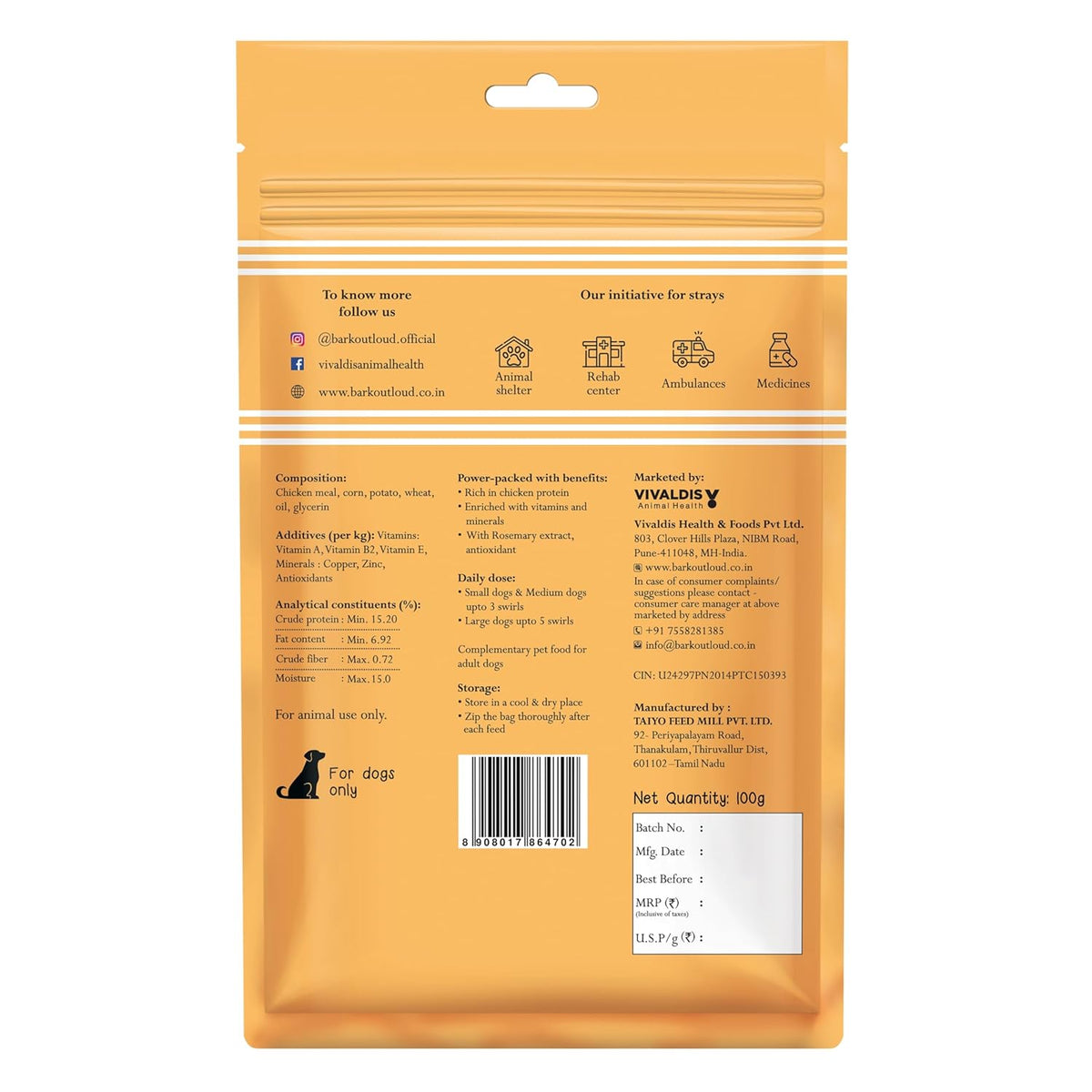 Bark Out Loud by Vivaldis - Chicken Swirls Dog Treat | Nutritious Ingredient Treats | Rich in Protein, Omega 3 Fatty Acids, Antioxidants for Dogs of All Life Stages - 100 gm, Pack of 1