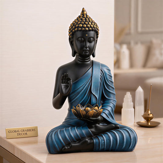 Blessing Lotus Buddha Statue for Home Decor | Buddha Idol for Home Decor | Home Decoration Items for Living Room | Showpiece & Show Pieces for Home Decor Living Room|DB2 (Blue Black)