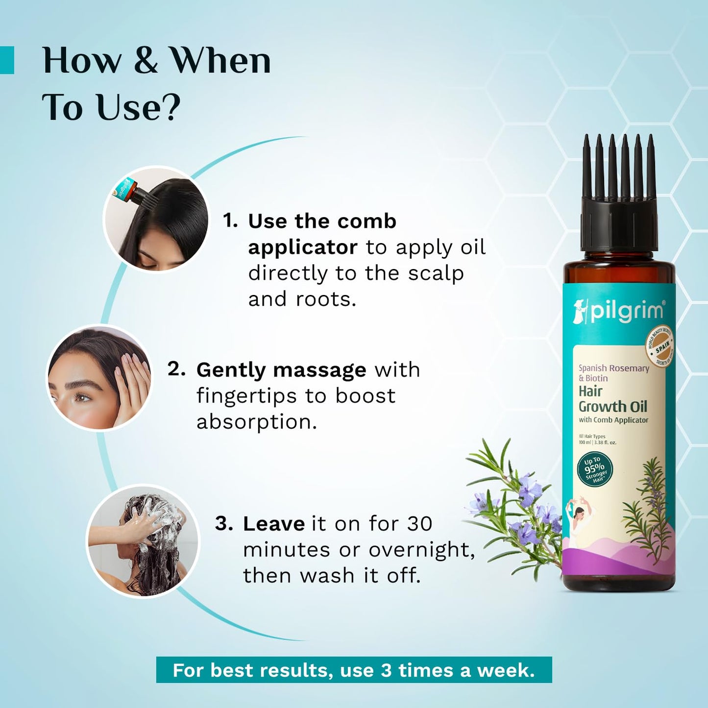 Pilgrim Spanish Rosemary & Biotin HairGrowth Oil to Control Hair Fall & Strengthens Hair 100ml | Rosemary essential oil for hairgrowth | Reduces Hairfall | Strengthens Hair I For Women and Men