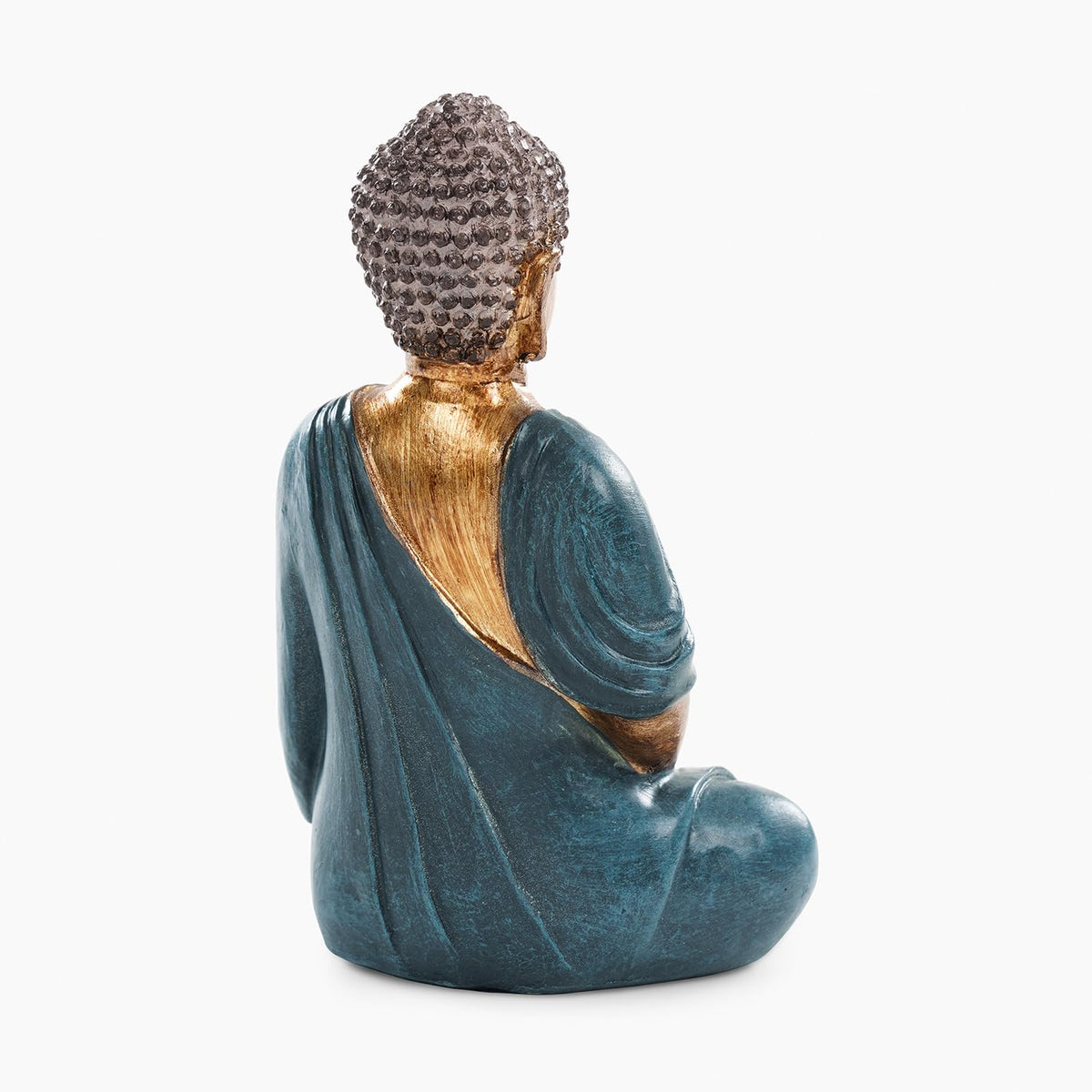 PURE HOME + LIVING Dark Blue Antique Gold Polyresin Sitting Buddha - Small Statue | for Office, Temple, Home Decor, Gifts, Mahavirjayanti & Living Room | Peaceful Buddha Sculpture (Pack of 1)