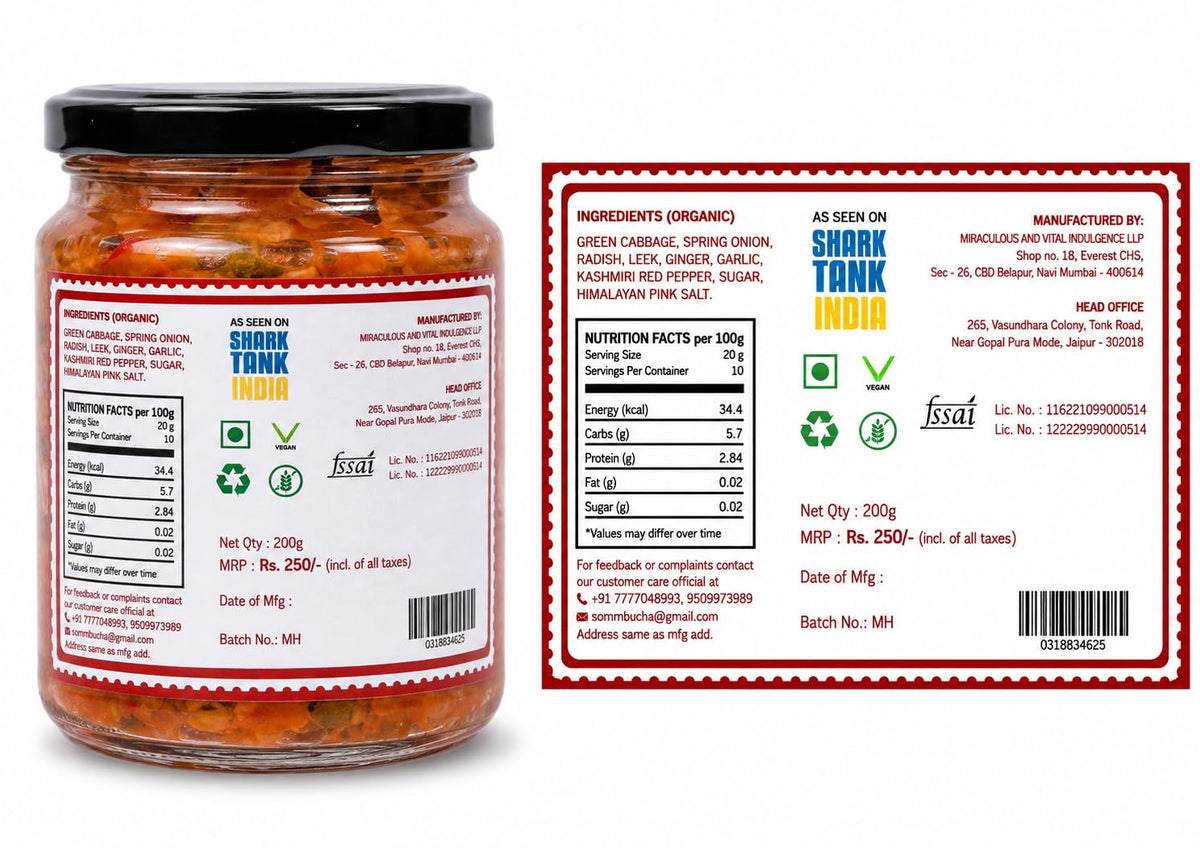 MAVI's Veg Kimchi | Korean Cabbage Kimchi | Artisanal Probiotic Pickle | Vegan | No Preservatives, No Artificial Flavour or Colour | Pack of 1 (200g)