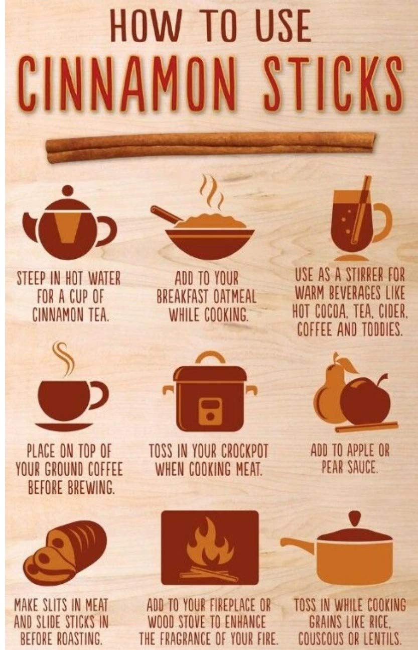 Infographic on how to use cinnamon sticks with illustrations and text.
