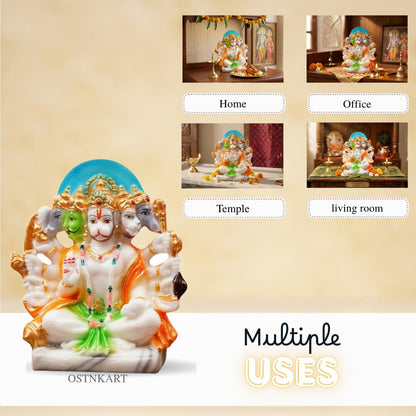 Panchmukhi Hanuman Murti 6 inch Marble Dust Multicolour God Idol for Home Decor, Pooja Room,Temple,Vastu Statue,Gifting