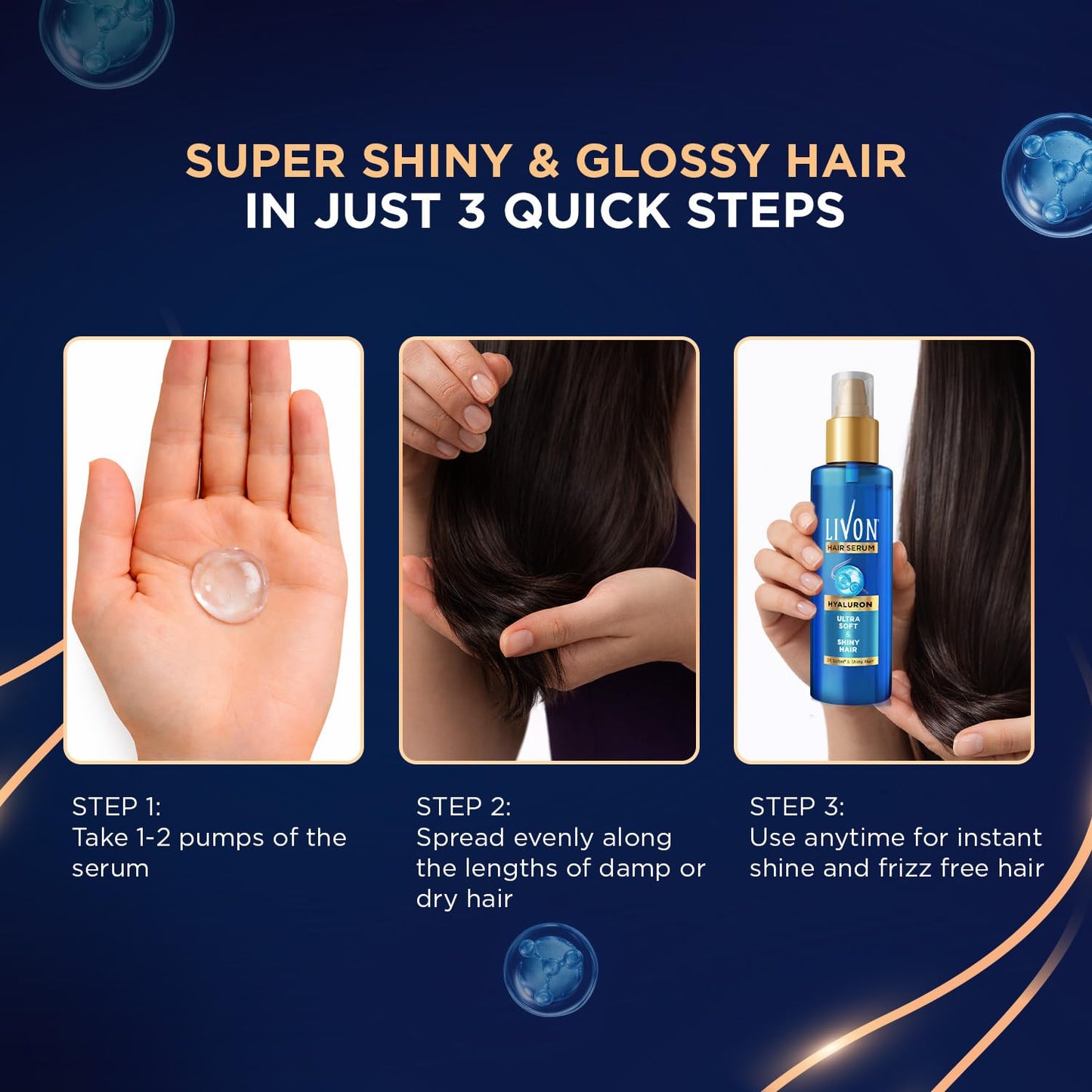 Livon Hyaluron Hair Serum for women & men | 2X Softer & Shiny Hair | Hair Serum for Dull & Dehydrated Hair | 48ml