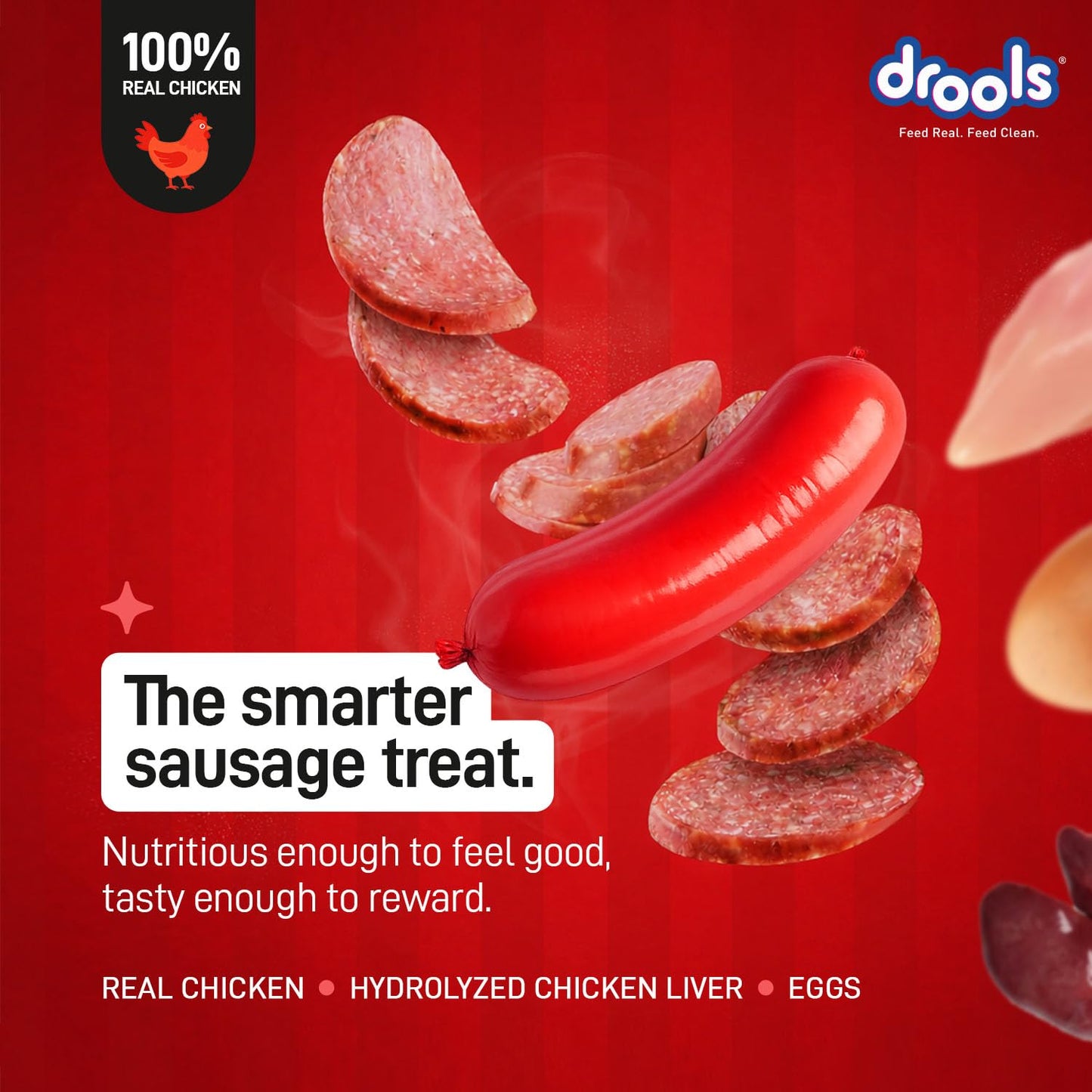 Drools Adult & Puppy Sausage for Dog, 450g | Chicken Flavour | High Protein | Treat & Food Topper | Grain Free | Best for Training & Bonding | No Preservatives