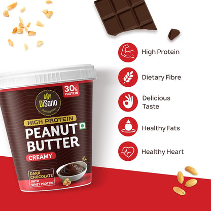 DiSano High Protein Dark Chocolate Peanut Butter with Whey Protein, Creamy | 30g Protein. Gluten Free, Post & Pre Workout snack
