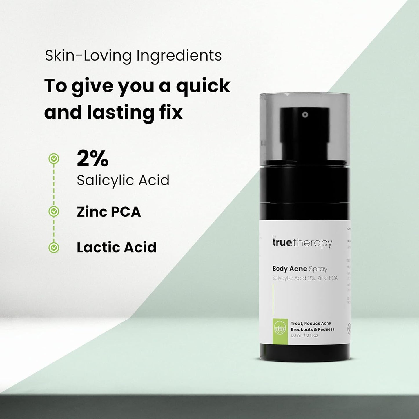 The True Therapy Body Acne Spray for Men & Women, Skin Toner for Neck, Shoulders & Back Acne, Skin Care with 2% Salicylic Acid & Zinc PCA, Helps in Skin Texture & Acne Breakouts (60ml)