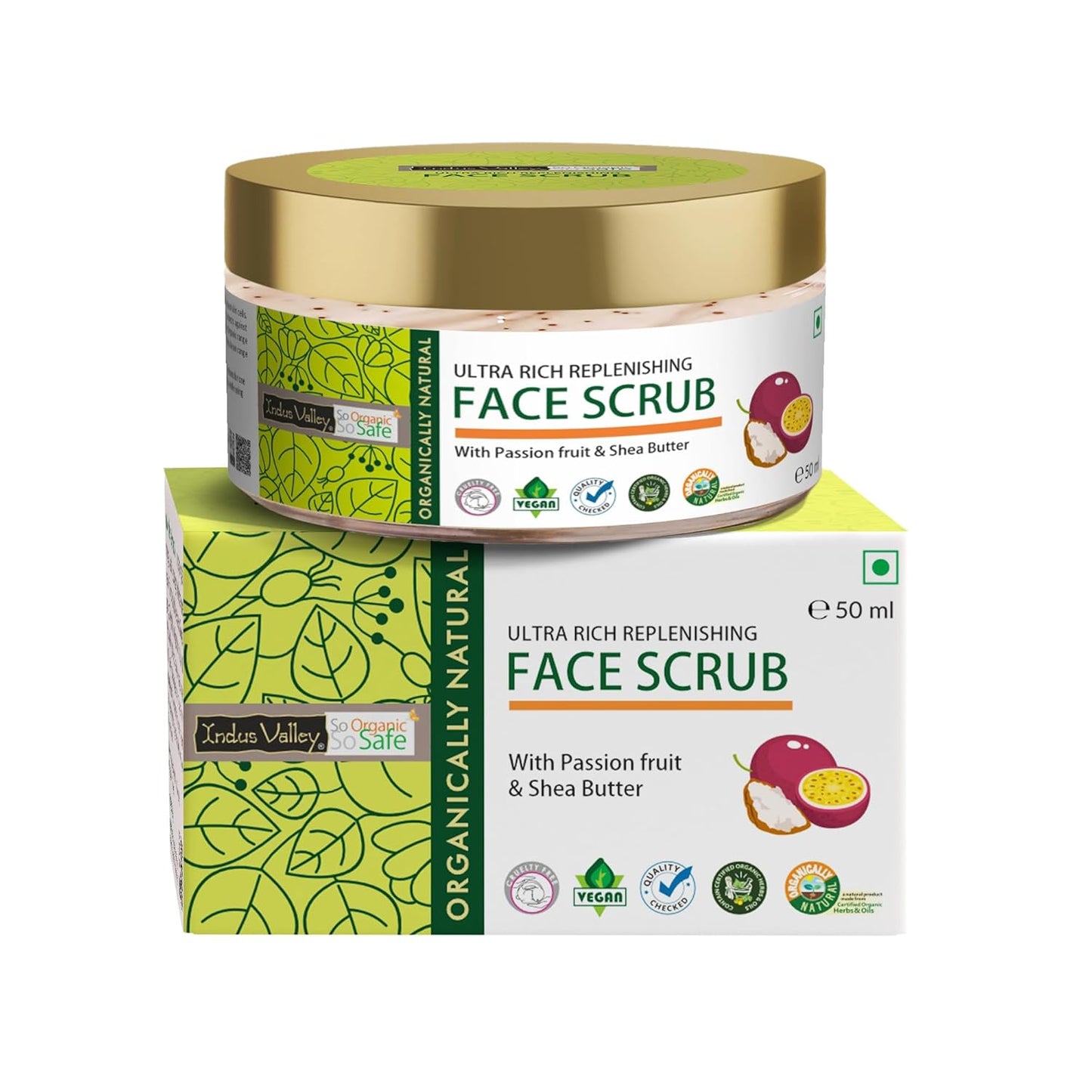 Jar of face scrub with packaging on a white background