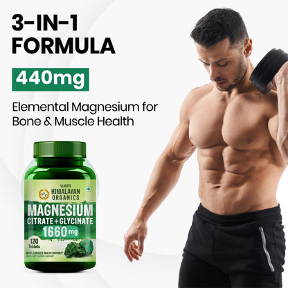 Vlado’s Himalayan Organics Magnesium Citrate + Glycinate + Oxide Complex 1660 mg - Triple Magnesium Complex Supplement For Men And Women | Boost Heart, Nerve & Muscle Health | Good For Strong Bones | Clinically Proven - 120 Vegetarian Tablets