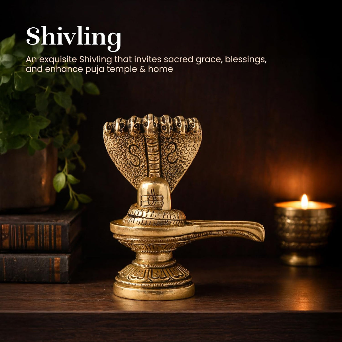 Brass Shivling Idol | Handcrafted Servdharm Shivling for Home Temple & Pooja Room (Design06: L7 x W4 x H8 cm)