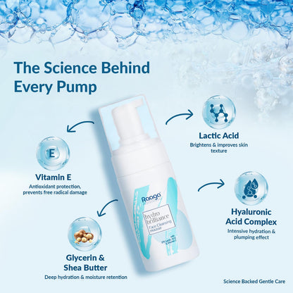 Raaga Professional Hydro Brilliance Face Cleansing Mousse with 2% Lactic Acid and Vitamin E | Paraben Free, Sulphate Free, Dermatologically Tested (100 ml)