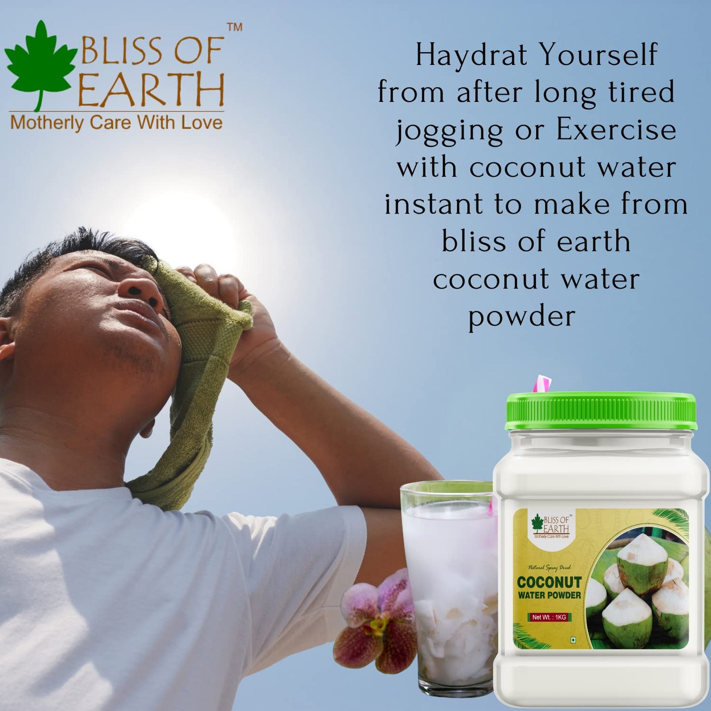 Bliss of Earth 1KG coconut water Powder natural Spray Dried In Sealed Jar