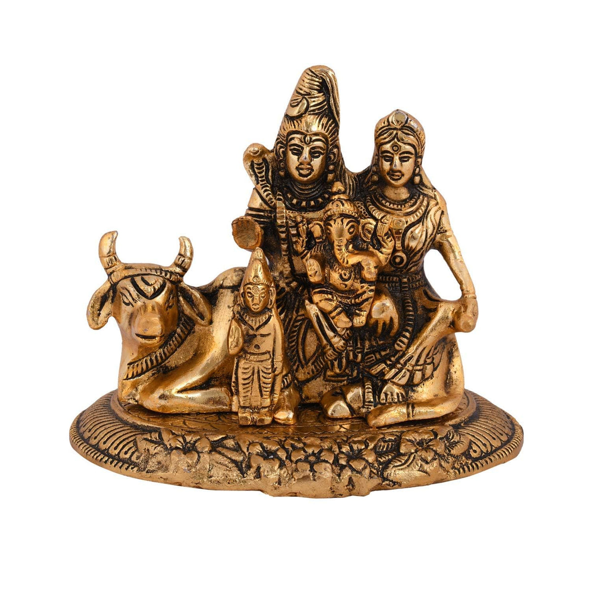 Handcrafted Shiva Parvati Ganesh Idol Shiv Parivar Murti Statue Sculpture - Lord Shiva Idols Family Sitting On Nandi Showpiece Figurine for Home Office Temple Mandir Decoration Gift