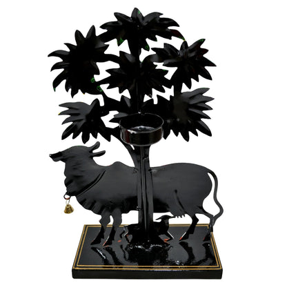 Kamdhenu Cow with Calf Idol for Home Decoration Items for Living Room, Tealight Candle Holder for Pooja Room, Handpainted Rajasthani Showpiece, Wedding Anniversary House Warming Gifts