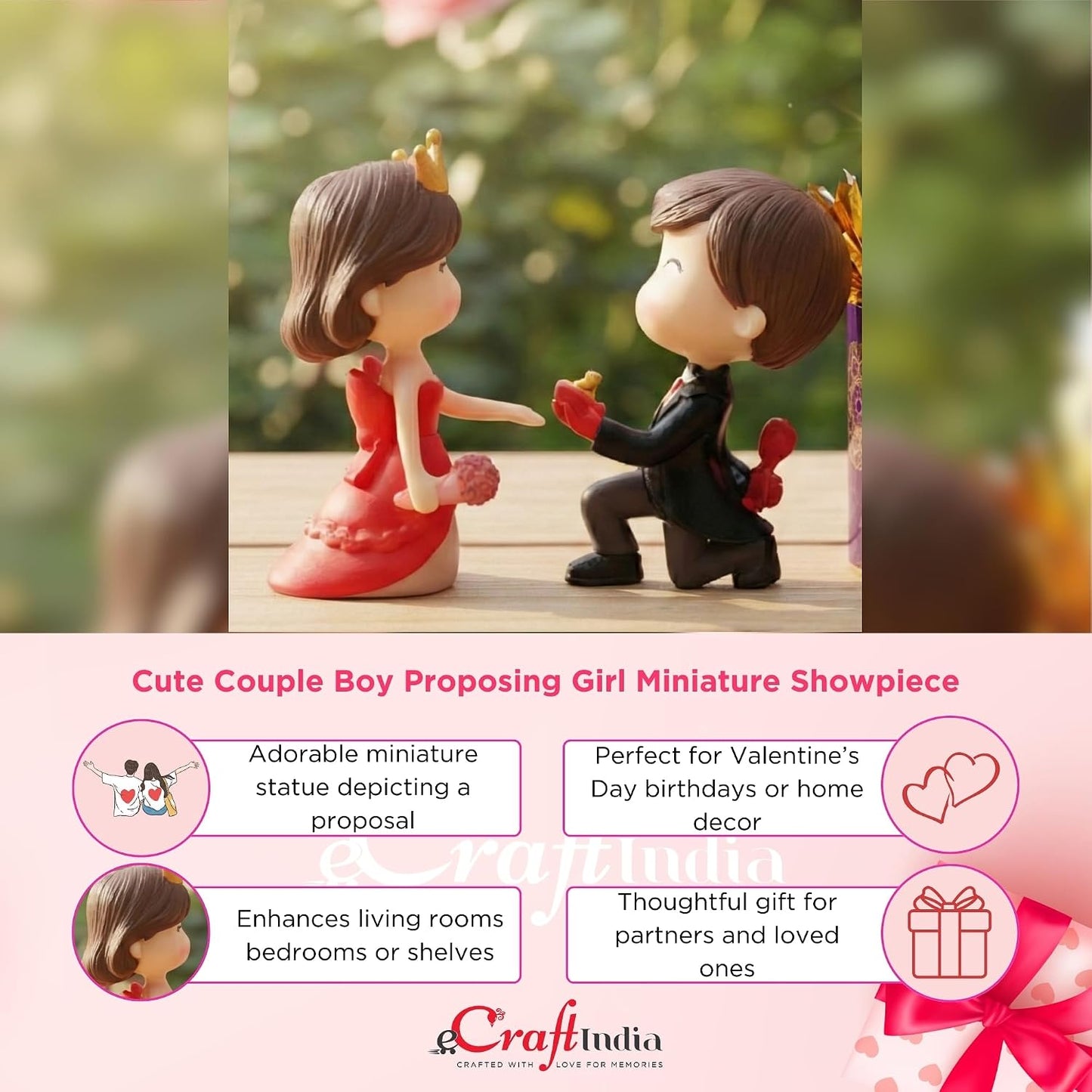 eCraftIndia Cute Couple Statue Boy Proposing Girl Miniature Showpiece Valentine Gift for Girlfriend Boyfriend Husband Wife Her Him | Valentine Decoration Items | Happy Birthday Cake Topper