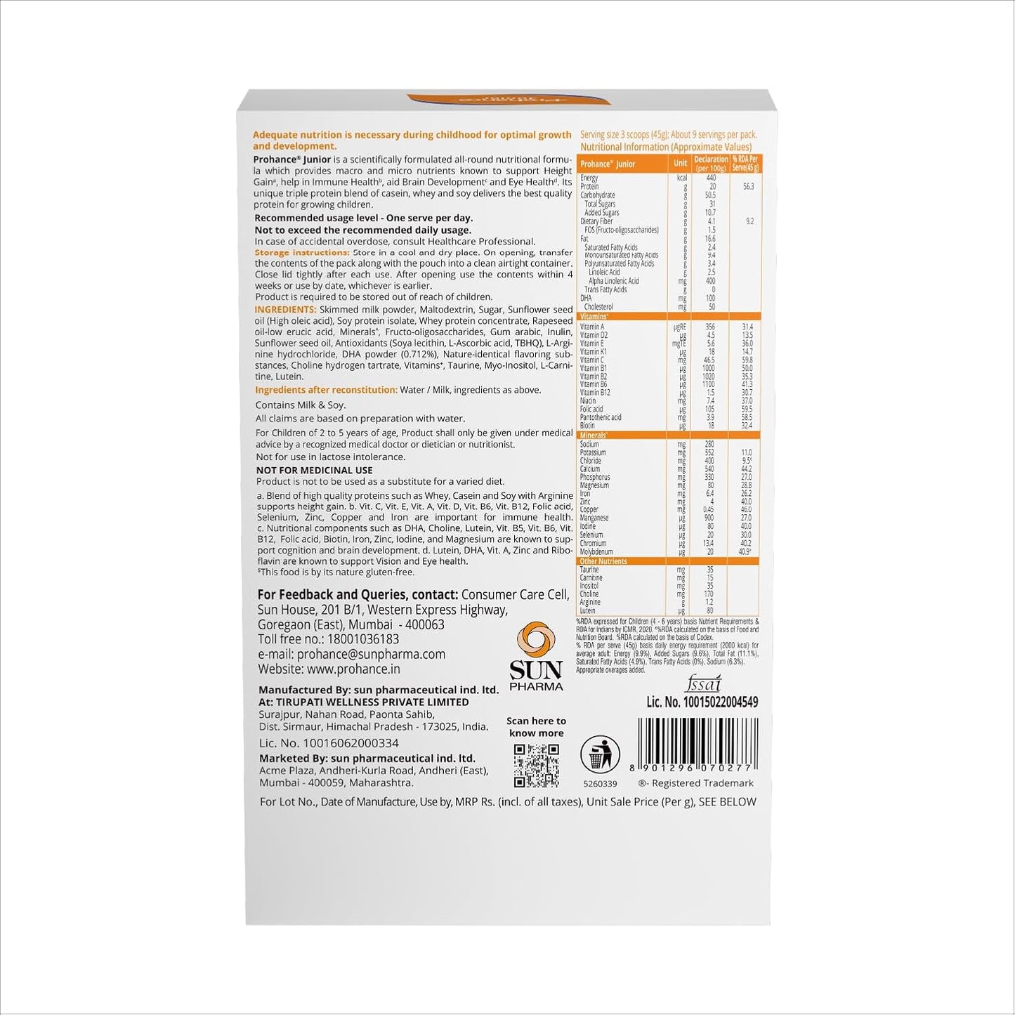 Prohance Junior Vanilla 400G, Powder