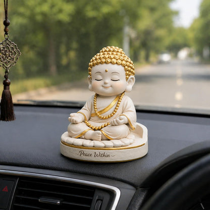 Baby Buddha Statue for Home Decor, 5 Inch White and Gold | Meditation Buddha Idol | Cute Monk Showpiece for Living Room, Office Desk, Table Decor & Gift Item