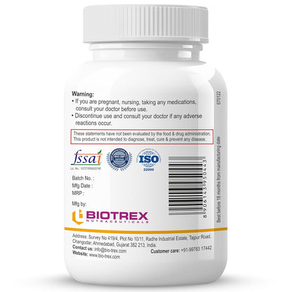 Biotrex Nutraceuticals Glycine Amino Acid 500mg | Support Muscle, Brain and Sleep Health | Better Immune System, Metabolic & Digestive Health | Lab Tested | 60 Veg Capsules