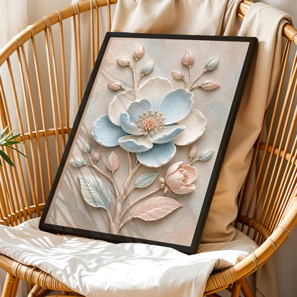 Floral Botanical Wall Painting with Frame | Premium Textured Flower & Leaf Artwork, Pastel Nature Wall Decor Framed for Living Room Bedroom Office and Home Decoration (Art-13,13x19inch)