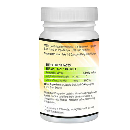 Vitaruhe® MSM Capsules with Vitamin C, 90 Capsules for 3 Months, Daily High Dose of Organic Sulfur Powder, 99.9% Pure Methylsulfonylmethane