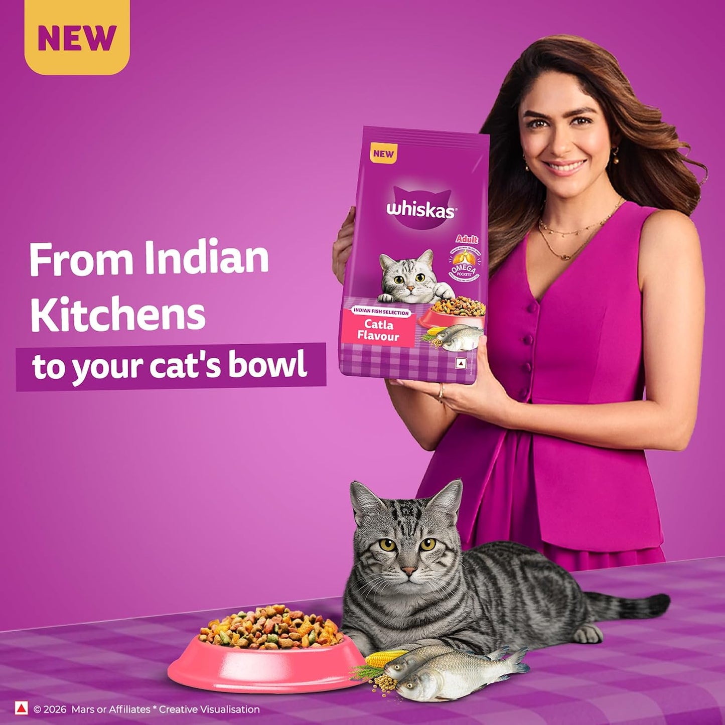 Whiskas Adult (1+ Years) Dry Cat Food, Catla Fish Flavour, 1.2 kg, Powered with 40 Essential Nutrients, Complete & Balanced Nutrition for Adult Cats