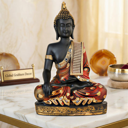 Buddha Idol Statue | Home Decoration Items for Living Room (FIRE RED Black)
